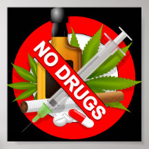 Sinal de aviso vermelho com drogas posteres