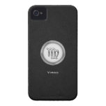 Sinal elegante do zodíaco do Virgo com couro preto Capas De iPhone 4 Case-Mate