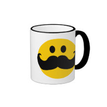 Smiley do bigode (cor customizável do fundo) canecas