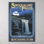 Snoqualmie cai (noite) poster de viagens de Washin