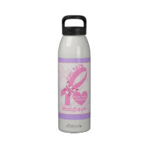 Sobrevivente cor-de-rosa do cancro da mama da fita garrafas de água