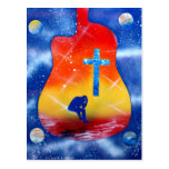 Spraypainting, guitarra & cruz da pintura pistola  cartao postal