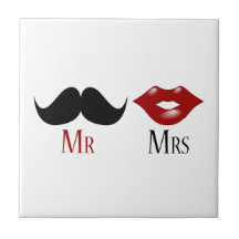 Sr. e Sra. pretos do bigode do guiador Azulejo