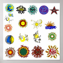 Sun, estrelas, poster da lua
