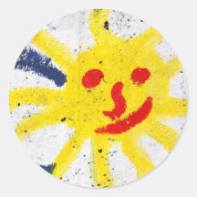 Sun feliz enfrenta o sorriso adesivos redondos