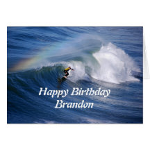Surfista do feliz aniversario de Brandon com arco- Cartão