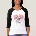 T cor-de-rosa personalizado do Raglan do crânio do Tshirts