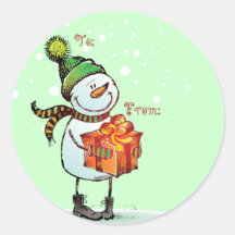 Tag bonitos do presente do Natal do boneco de neve Adesivo