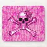 Tapete do rato cor-de-rosa do crânio e da flor mousepads