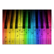 Teclado e notas de piano do arco-íris cartão
