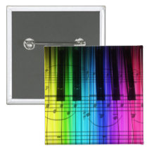 Teclado e notas de piano do arco-íris pins