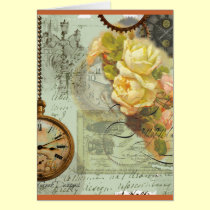 Tempo de Steampunk & rosas amarelos postais