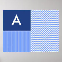 Teste padrão azul de Chevron Poster
