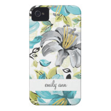 Teste padrão azul pintado dos lírios capas iPhone 4 Case-Mate