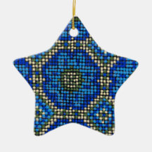 Teste padrão de mosaico azul do vintage enfeites