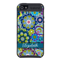 Teste padrão floral retro - verde azul