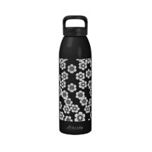 Teste padrão preto e branco do impressão floral garrafas de água esportivas