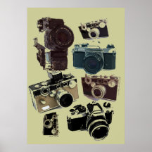 Teste padrão retro das câmeras do Grunge do vintag Posteres