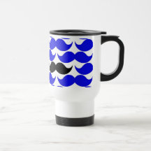 Teste padrão retro do bigode no azul canecas