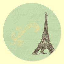 Torre Eiffel em Tag verdes das etiquetas autocolantes