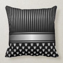Travesseiro decorativo de prata preto das fitas do