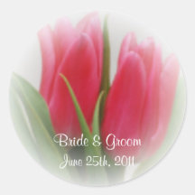 Tulipas cor-de-rosa que Wedding etiquetas Adesivos Em Formato Redondos