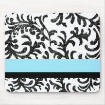 Turquesa e teste padrão floral do preto mouse pads