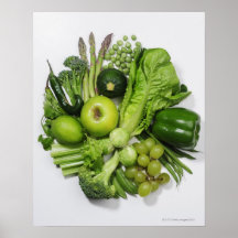 Uma seleção de frutas & de vegetais verdes impressão