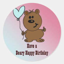Urso do feliz aniversario adesivos redondos