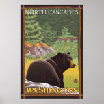 Urso preto na floresta - cascatas nortes, Washingt Pôsteres