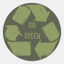 Vai o logotipo verde do reciclar adesivo em formato redondo
