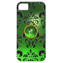Verde do MONOGRAMA da GEMA do DAMASCO Capa iPhone 5