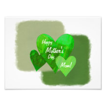 Verde feliz dos corações do dia das mães três impressão fotográfica