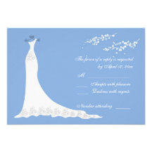 Vestido de casamento branco, flor em RSVP azul Convite Personalizado