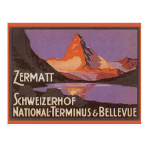 Viagens vintage, montanha de Matterhorn na suiça Cartões Postais