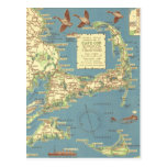 Vintage Cape Cod Mapa (1940) Cartões Postais