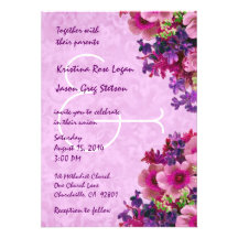 Vintage cor-de-rosa e flores roxas que Wedding R50 Convites