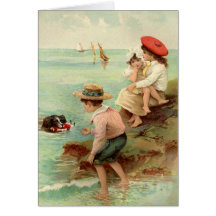 Vintage - crianças na praia cartões