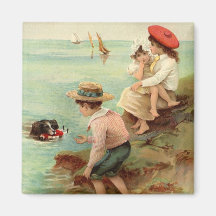 Vintage - crianças na praia imãs