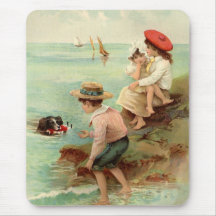 Vintage - crianças na praia mousepad