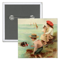 Vintage - crianças na praia pins