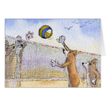 Voleibol de praia do cão do Corgi postais