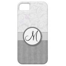 Wisps florais & listras da neve de prata com monog iPhone 5 capas