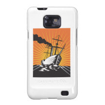 Woodcut retro do navio de navigação capas samsung galaxy s2
