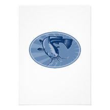 Woodcut retro do peixe-gato do peixe-gato convite personalizados