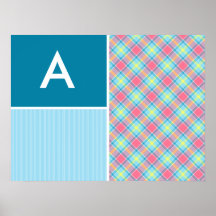 Xadrez cor-de-rosa e azul poster