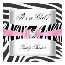 Zebra do branco do preto do rosa de bebê da menina convite personalizados