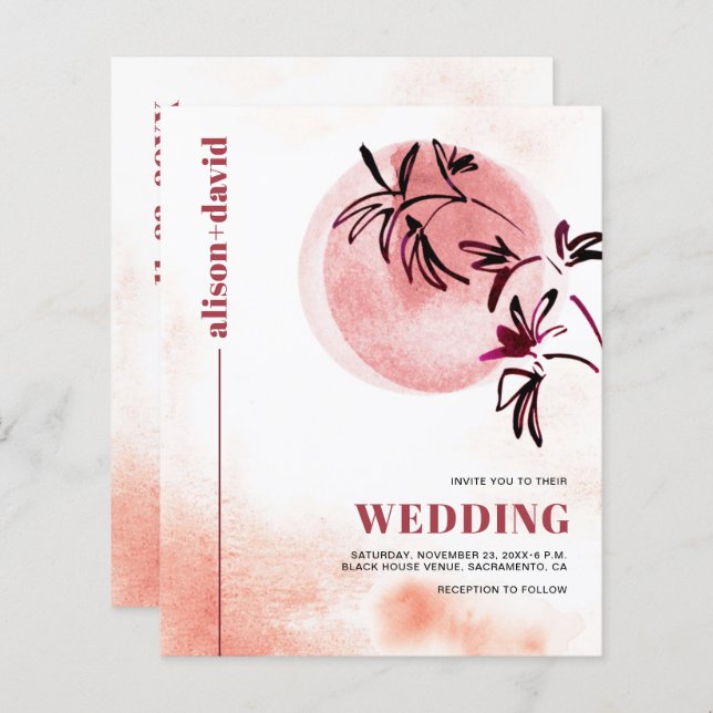 Β rancho Qr code Japandi BUDGET convite para casam (Frente/Verso)