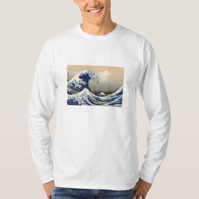 浮世絵長袖Tシャツ Ukiyoe T-Shirt 葛飾北斎 「富嶽三十六景 神奈川沖浪裏」 (Frente)