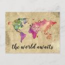 Pesquisar por mapa do mundo cartoes postais Mapa de aquarela